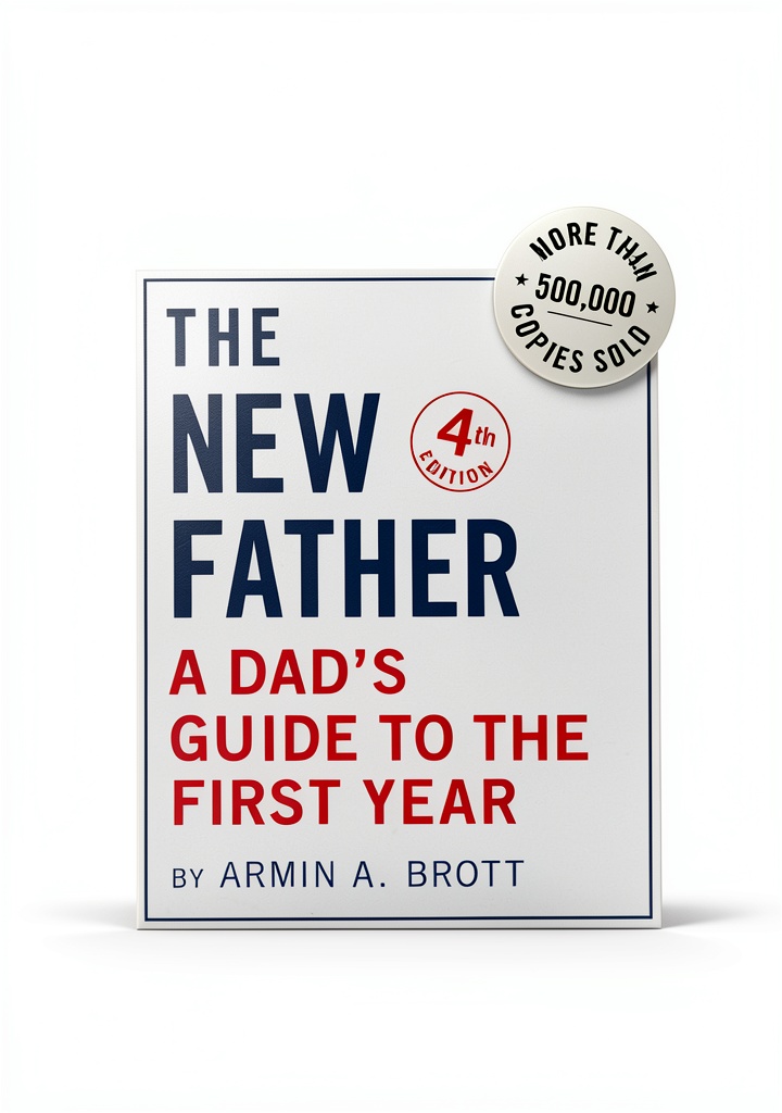 Father reading the guide on a tablet while holding a baby