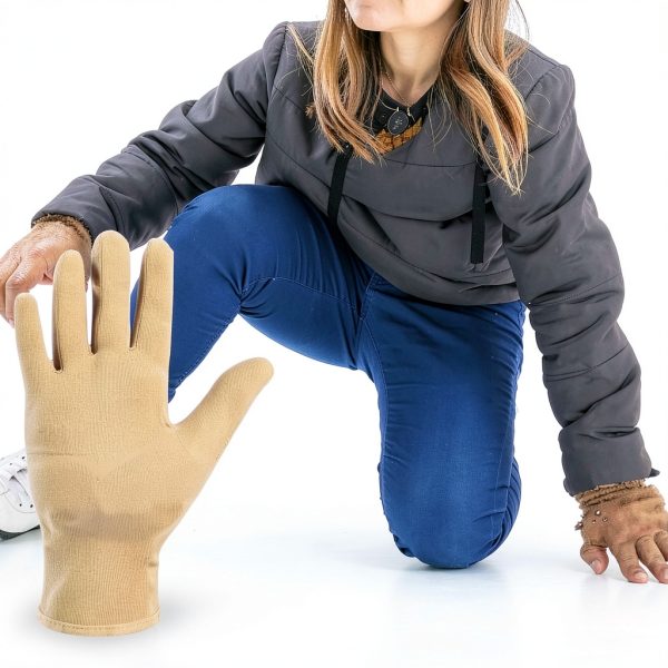 Kami-So Waterproof Skater Wrist Guard Gloves Beige with Crystals-6