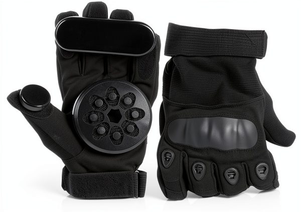 Skateboard Gloves Glield Downhill Slide with 2 Spark Pucks Black-3