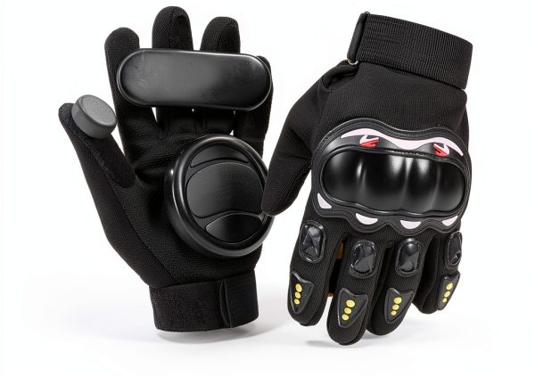 Skateboard Gloves WENGINS Black Medium with 3 Sliders Wrist Guard-0