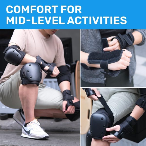 Elos Protective Gear Set Knee & Wrist Pads Adjustable Comfort Black-2